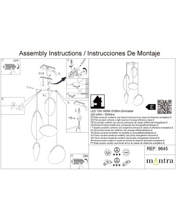 OASIS * LAMPARA LED 72W ORO - 5 COLGANTES - DIMABLE TRIAC
